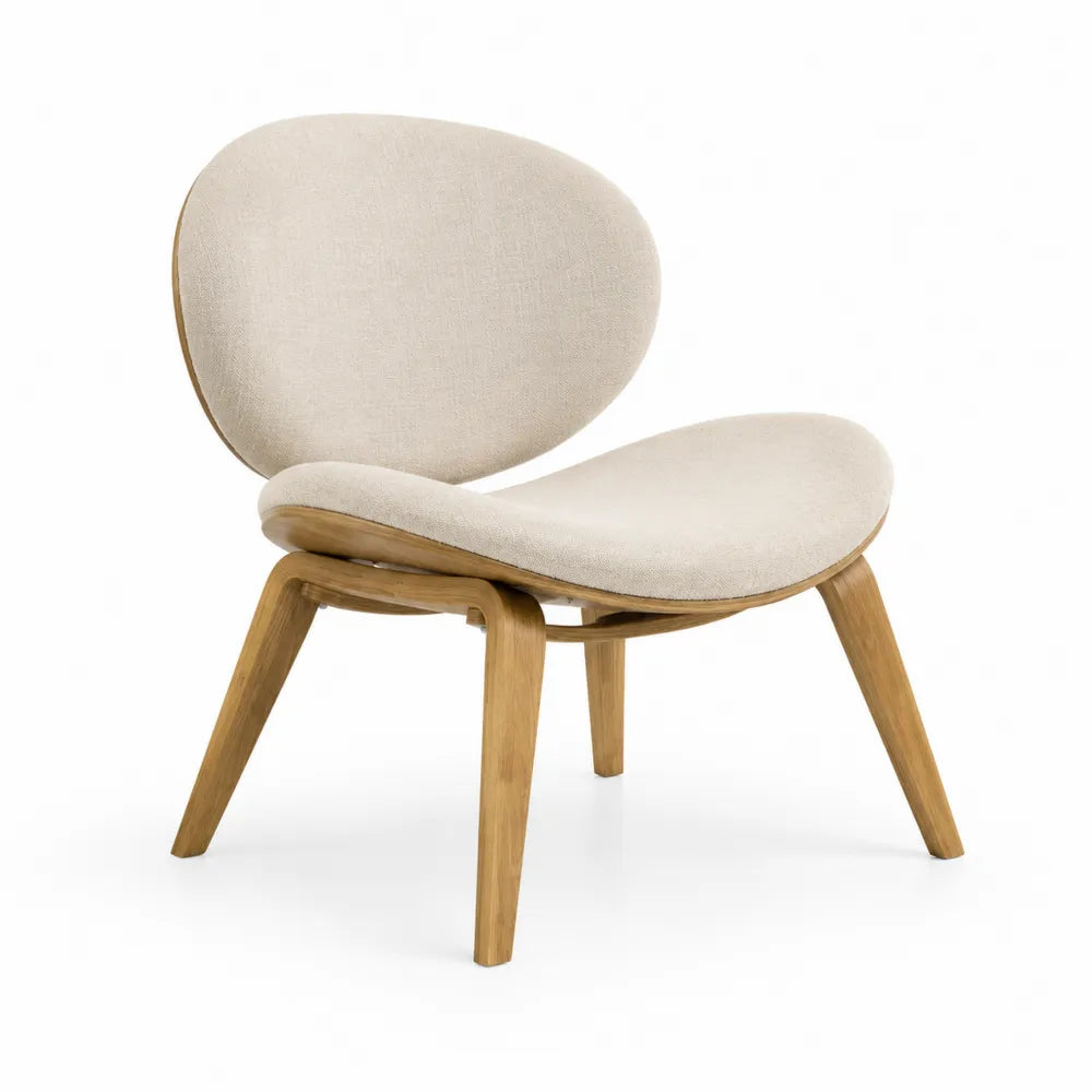 Lounge Sessel 75x80x85 cm Polyesterbezug Massivholz Beige mit gepolsterter Sitzfläche