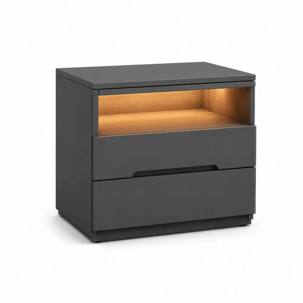 Nachttisch 60 x 40 cm MDF mit Schubladen LED Beleuchtung Anthrazit Rechteckig