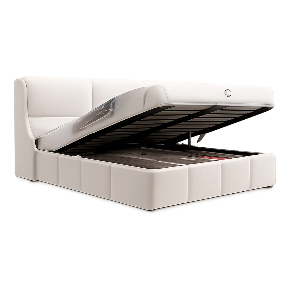 Stauraumbett Doppelbett mit Bettkasten LED Kopfteil PU Leder Bezug MDF Rahmen Weiß 180 x 200 cm