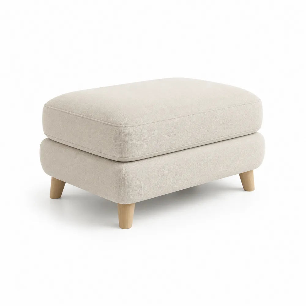 Fußhocker 80 x 60 cm Polyesterbezug Polsterhocker mit Holzbeinen Creme Beige Rechteckig