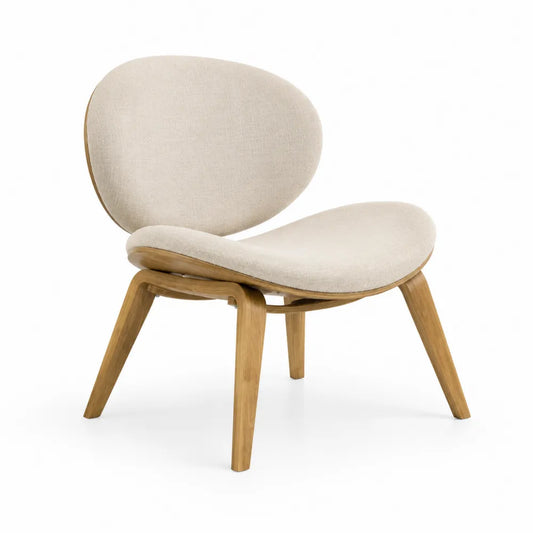 Lounge Sessel 75x80x85 cm Polyesterbezug Massivholz Beige mit gepolsterter Sitzfläche