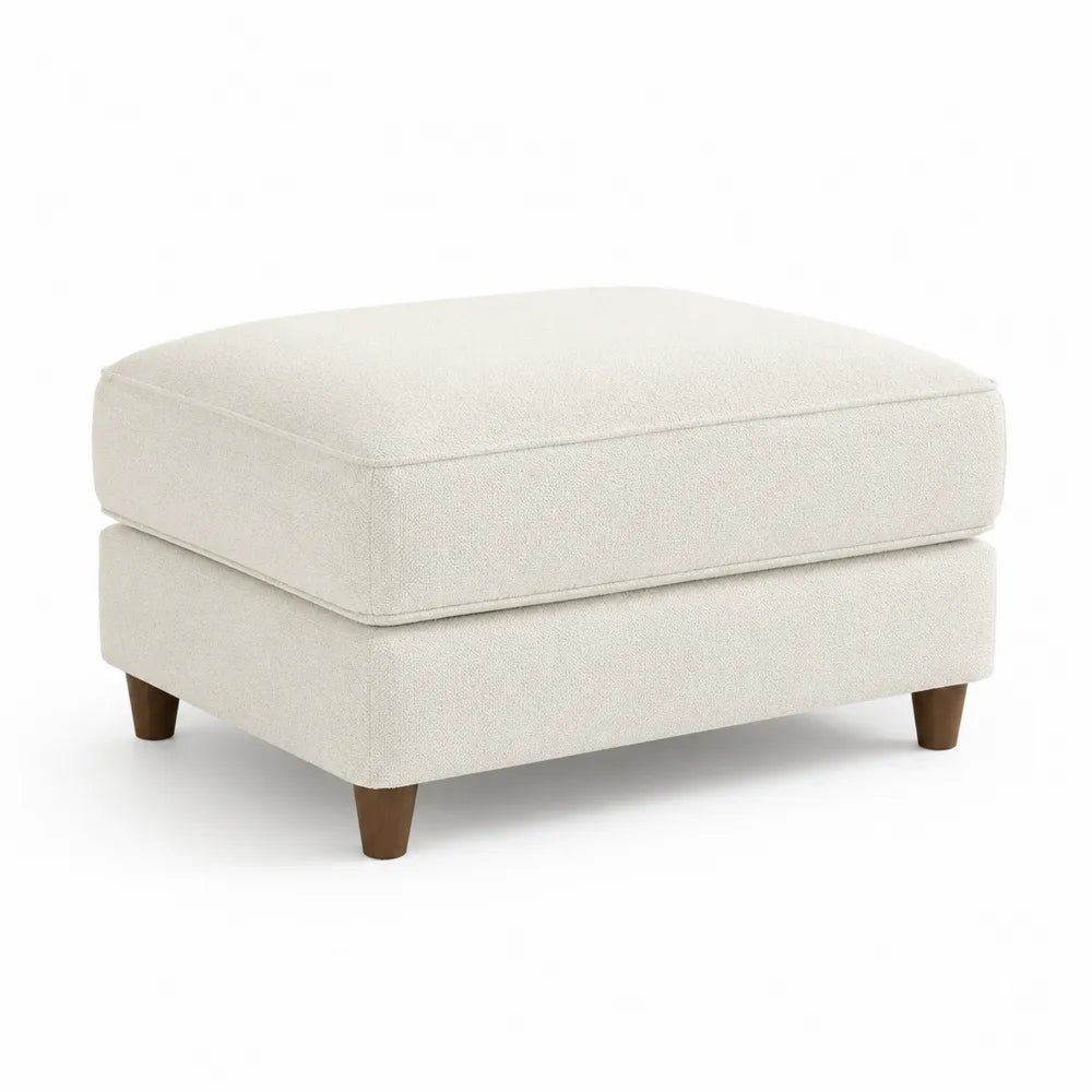 Fußhocker Polsterhocker 80x60x42 cm Polyesterbezug Beige mit Massivholzfüßen