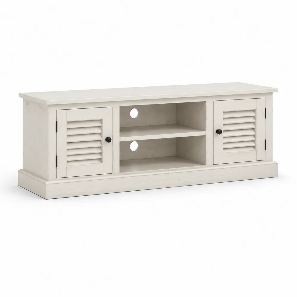 TV Lowboard 200x40x55 cm MDF Holzwerkstoff Weiß mit Türen und offenen Fächern