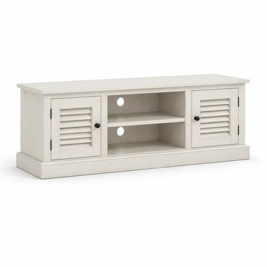 TV Lowboard 200x40x55 cm MDF Holzwerkstoff Weiß mit Türen und offenen Fächern