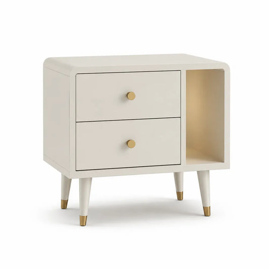 Nachttisch 60x40 cm MDF Schubladen Ablagefach Metallfüße Weiß Gold Rechteckig