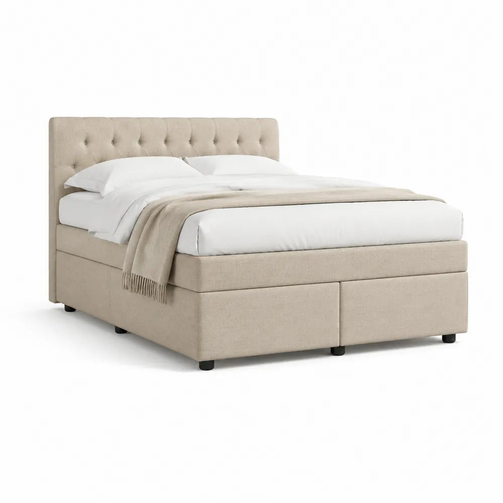 Polsterbett Doppelbett 180 x 200 cm MDF Beige mit gepolstertem Kopfteil