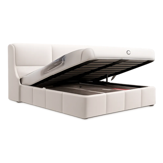 Stauraumbett Doppelbett mit Bettkasten LED Kopfteil PU Leder Bezug MDF Rahmen Weiß 180 x 200 cm