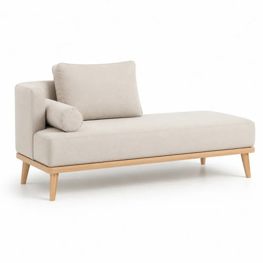 Chaiselongue Sofa 180 x 85 x 75 cm Polyesterbezug Holzbeine Beige
