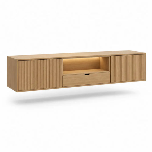 TV Lowboard 220 x 40 x 45 cm MDF Holzwerkstoff Rechteckig Eiche