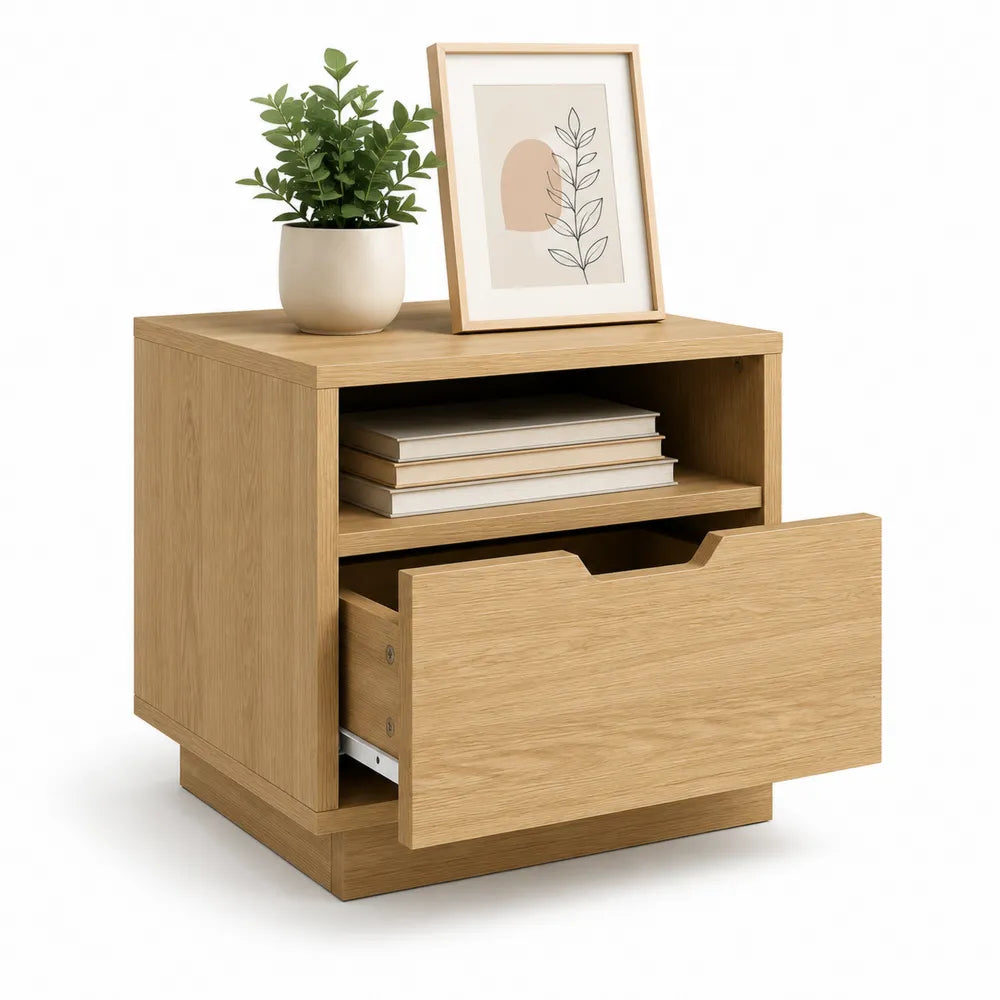 Nachttisch mit Schublade 50x40x50 cm MDF Holzwerkstoff Natur mit offenem Ablagefach