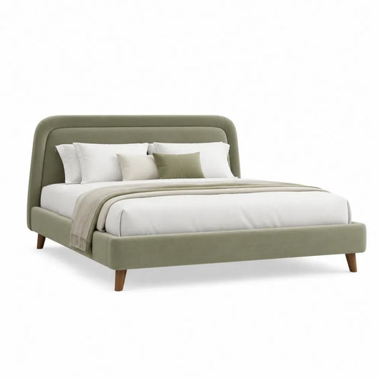 Polsterbett Doppelbett 180 x 200 cm MDF Grün mit gepolstertem Kopfteil