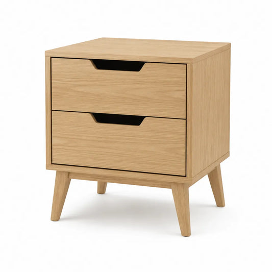 Nachttisch mit 2 Schubladen 45x35x55 cm MDF Holzwerkstoff Natur mit Massivholzbeinen