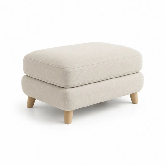 Fußhocker 80 x 60 cm Polyesterbezug Polsterhocker mit Holzbeinen Creme Beige Rechteckig